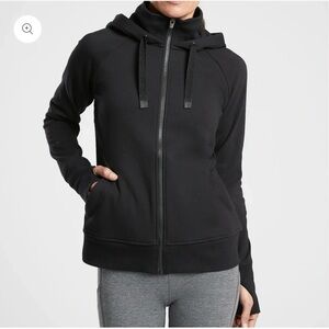 Athleta Black Full-Zip Women's Hoodie with Collar and Thumb holes